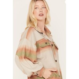 Free People Shacket Plaid Ombre Button Down Oversized Shirt Jacket Women's‎ XL